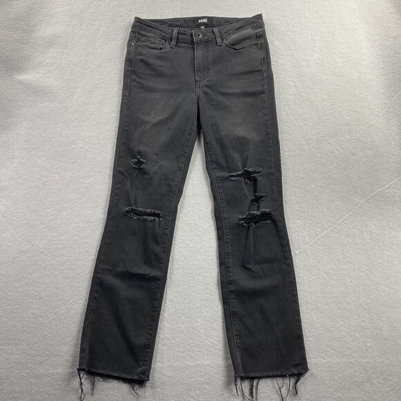 PAIGE Denim - Paige Jeans Womens 27 Black Denim Pants Jacqueline Straight Distressed Casual
